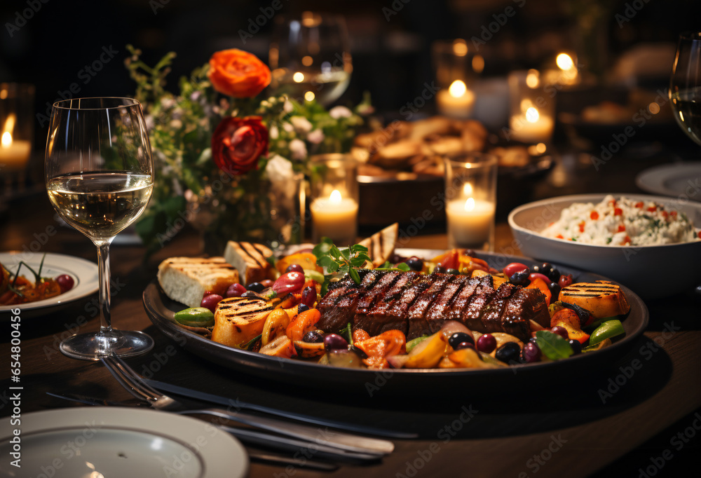 Elegant table setting with candles in restaurant. Selective focus. Romantic dinner setting with candles on table in restaurant.
Elegant table setting with candles in restaurant. Selective focus. Romantic dinner setting with candles on table in restaurant.