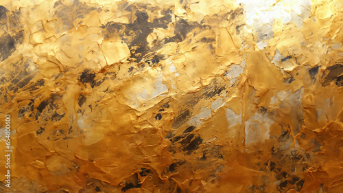 Blattgold als Hintergrundmotiv in abstrakter schönen kunstvollen Gestaltung als Poster im Querformat für Banner, ai generativ