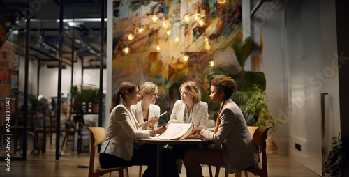 group of people in restaurant, Women collaborate in a modern office environment hd wallpaper © Your_Demon