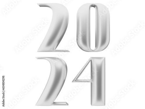 3D Typography of the New Year 2024, Inflate 3D Chrome Number Design