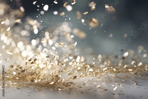Splash from gemstone particles. Аbstract background with bokeh defocused lights. Glittering lights background. Abstract background with bokeh defocused lights. 3D rendering
