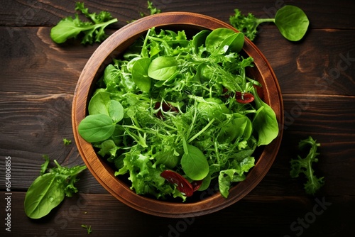 Bowl of fresh salad greens. Generative AI