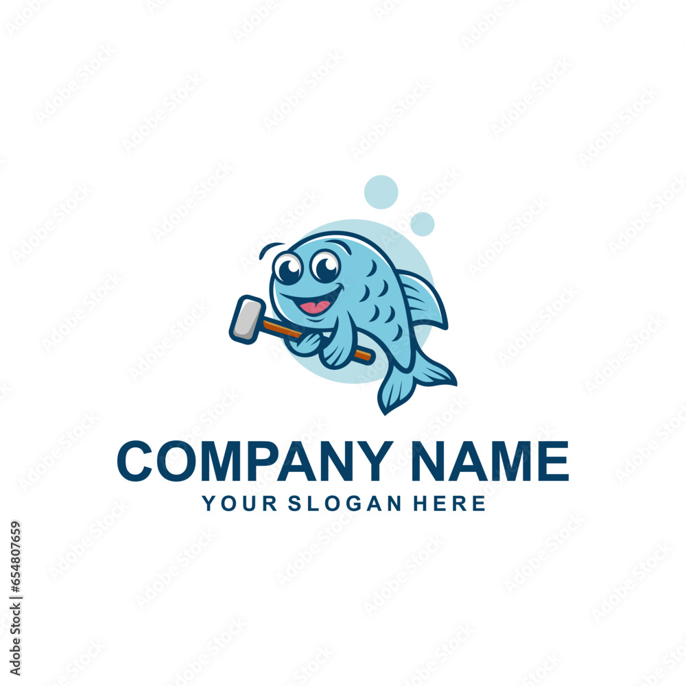 blue fish cartoon logo