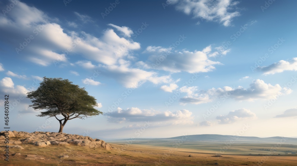 Fototapeta premium lone tree in a vast landscape in day light