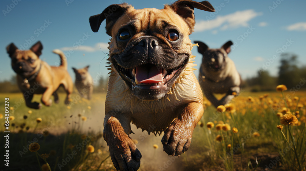 Obraz premium dogs playing in the park HD 8K wallpaper Stock Photographic Image