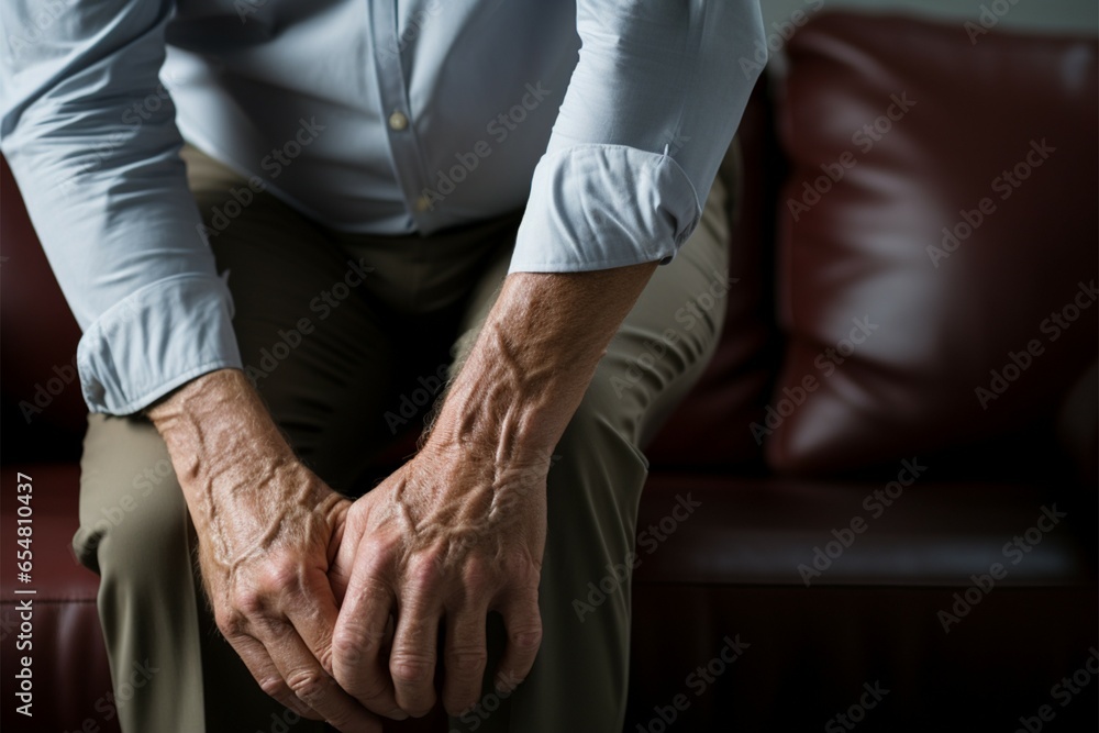 Knee discomfort plagues an old man, marking the passage of time