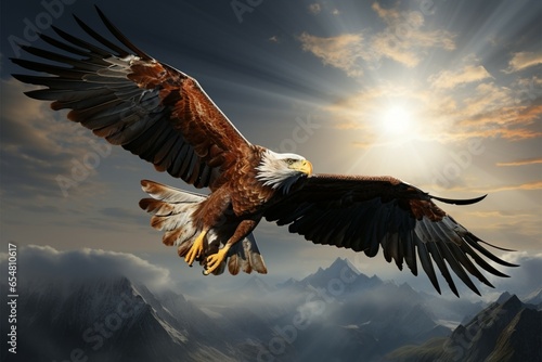 Majestic eagle soars beyond clouds, its essence metamorphosed