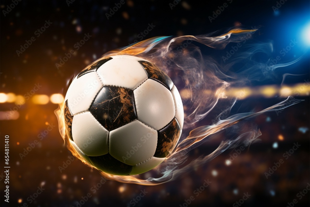 Naklejka premium Success in soccer the ball strikes the net, victorious moment