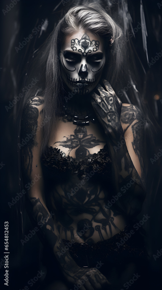 Day of the Dead, Illustration, Hellish Makeup, created by AI Day of the Dead, Illustration, Hellish Makeup, created by AI