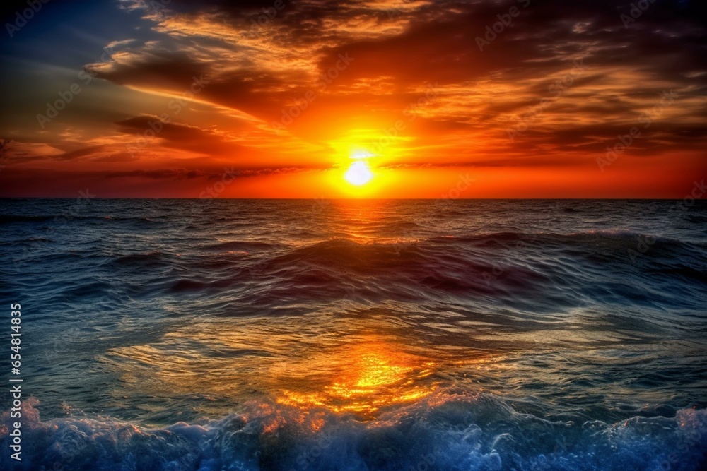 Beautiful ocean sunset. Generative AI