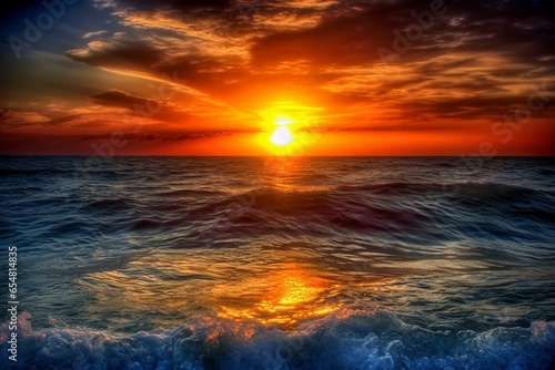 Beautiful ocean sunset. Generative AI