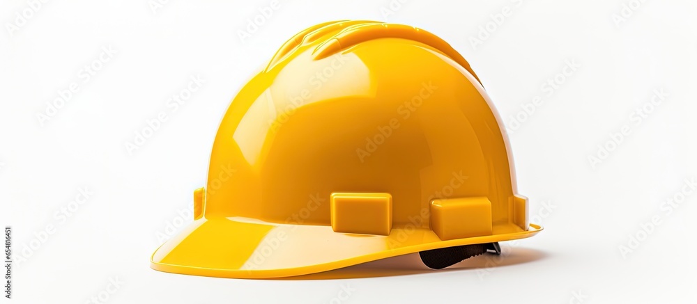 solo yellow hard hat on a white backdrop with copyspace for text solo yellow hard hat on a white backdrop with copyspace for text
