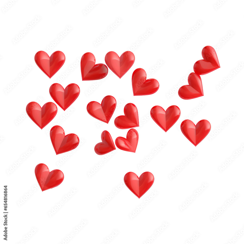 Valentine concept 3D red hearts , float in the air , isolated on transparent and white background