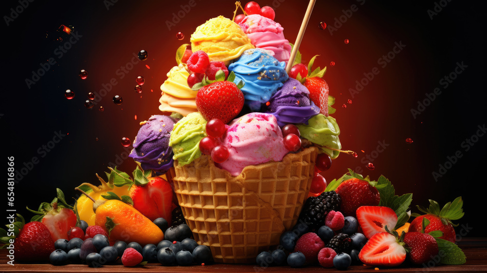 Assorted Fruit-Flavored Ice Cream Varieties - Colorful and Delicious