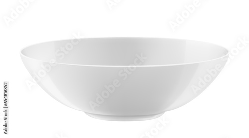 A white ceramic or porcelain deep plate or bowl. Utensils for salad, first courses, soup or borscht. Kitchenware Isolated 3d realistic vector illustration