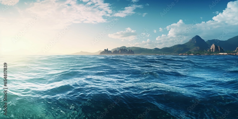 Beautiful Ocean Waves View with Blue Sky