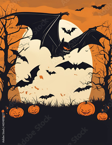 Halloween poster with bats and pumpkins