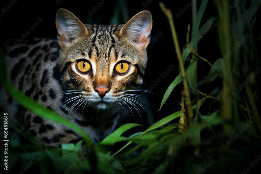 wild ocicat prowling at night. Generative AI