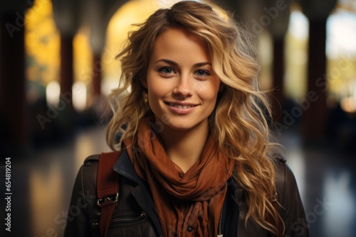 portrait of a young girl walking along the street