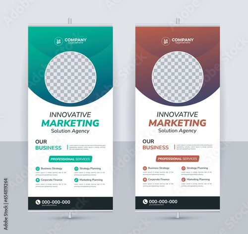 Modern creative corporate business standee x rollup pullup signage retractable banner with multiple trendy gradient colors design vector bundle template