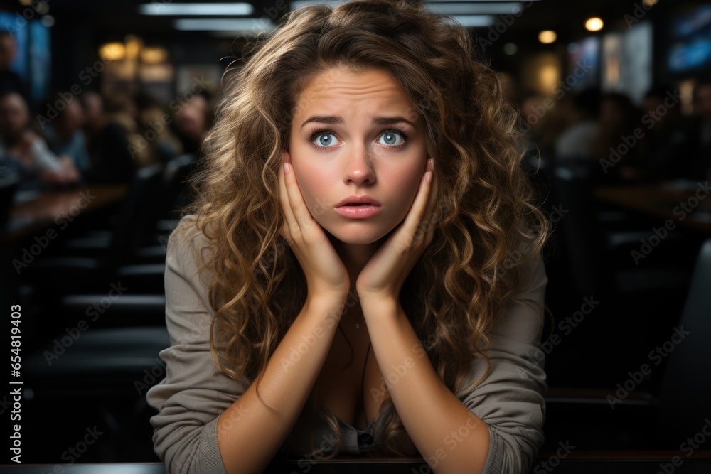 worried girl at  desk