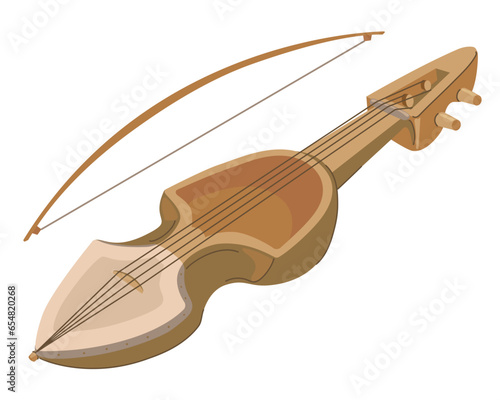 Sarangi is the national musical instrument of Nepal. Vector. Antique four-string wooden violin.