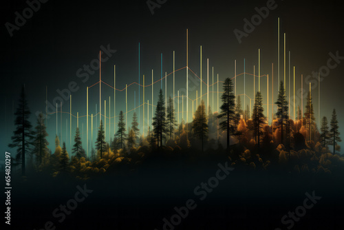 Bar chart with a forest in the background. Investment visualisation