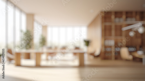 Wallpaper Mural Blurred office workspace in the evening , interior workplace with cityscape for business presentation background, AI generated Torontodigital.ca