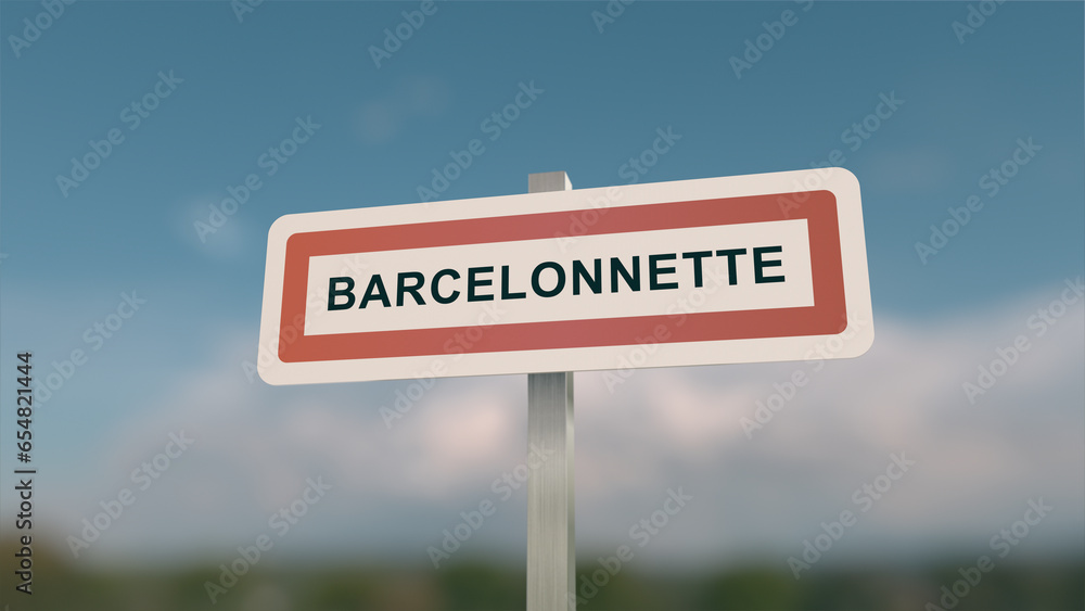A sign at Barcelonnette town entrance, sign of the city of Barcelonnette. Entrance entrance to a town in Alpes-de-Haute-Provence.