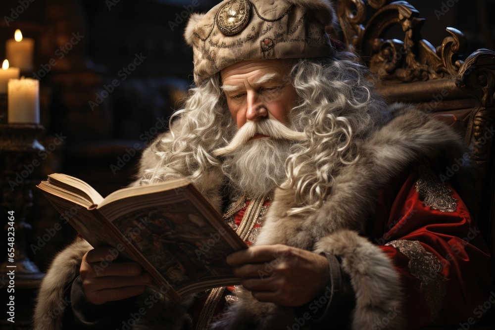 Fototapeta premium santa claus reading a book