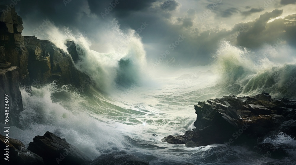 a coastal cliff during a dramatic storm, highlighting the power and beauty of nature's forces
