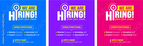 We are hiring job vacancy social media post banner design template set. business concept of search and recruitment. join our team announcement lettering in speech. Vector Illustration.