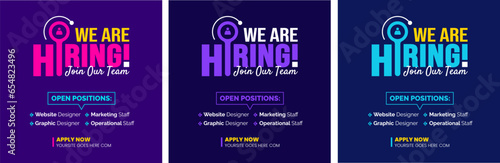 We are hiring job vacancy social media post banner design template set. business concept of search and recruitment. join our team announcement lettering in speech. Vector Illustration.