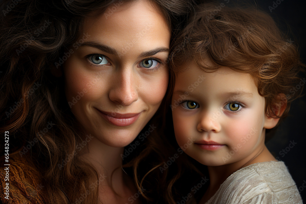 Generative AI picture of happy mother hugging her cute baby Generative AI picture of happy mother hugging her cute baby