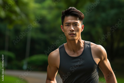 Portrait of body positive person exercising in the park jogging sunny morning generative AI concept