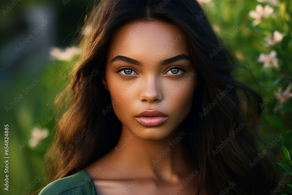 Generative AI picture of lovely beautiful adorable girl with natural makeup isolated on blurred background Generative AI picture of lovely beautiful adorable girl with natural makeup isolated on blurred background