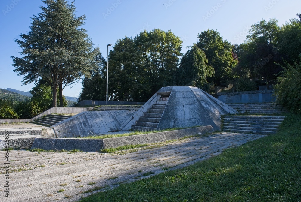 Sarajevo, Bosnia and Herzegovina - Sep 28, 2023: This memorial complex is dedicated to 11.000 inhabitans from Sarajevo who were killed during the Second World War. Sunny summer day. Selective focus. Sarajevo, Bosnia and Herzegovina - Sep 28, 2023: This memorial complex is dedicated to 11.000 inhabitans from Sarajevo who were killed during the Second World War. Sunny summer day. Selective focus.