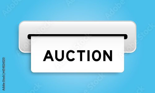 White coupon banner with word auction from machine on blue color background