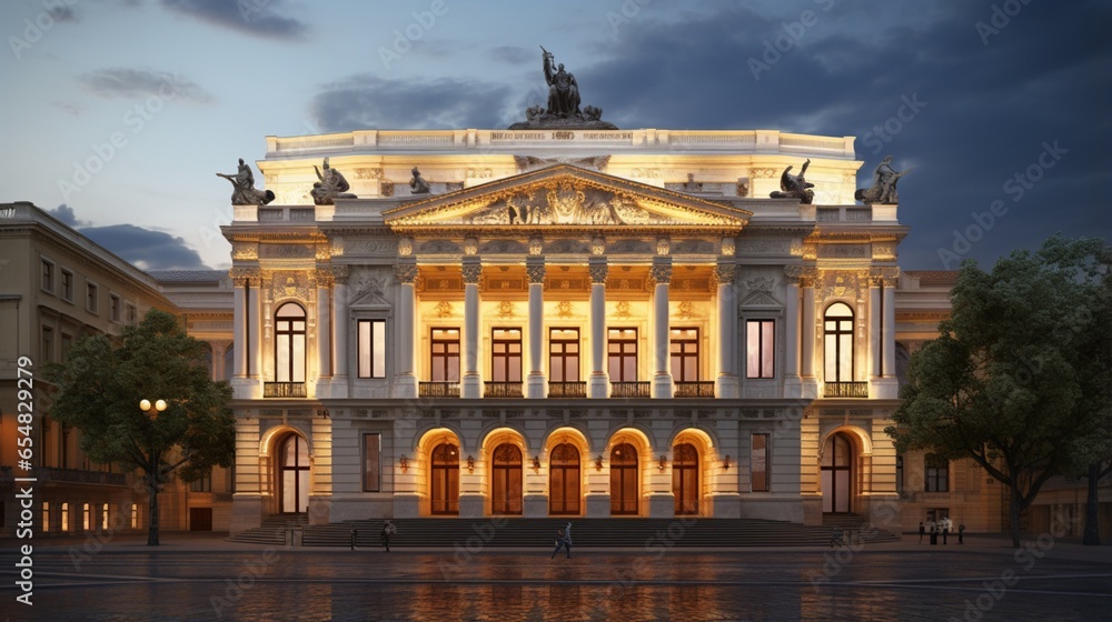 a grand, neoclassical opera house, its ornate columns and balconies reminiscent of a bygone era of elegance