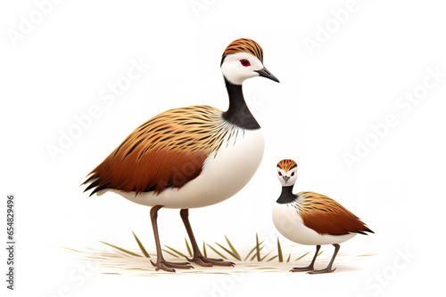 Image of family of pheasant-tailed jacana birds on a white background. Birds. Animals. Illustration, Generative AI.