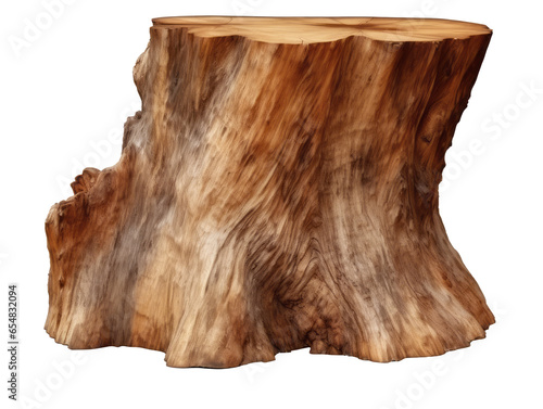 Tree trunk wood podium isolated on transparent or white background