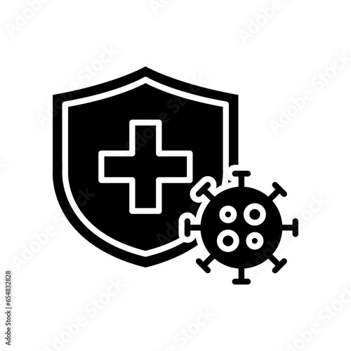 Immune from flu germ icon. Virus protection, hygiene shield protecting coronavirus, germs, bacteria. bacterial prevention. Prohibition sign Solid vector illustration design