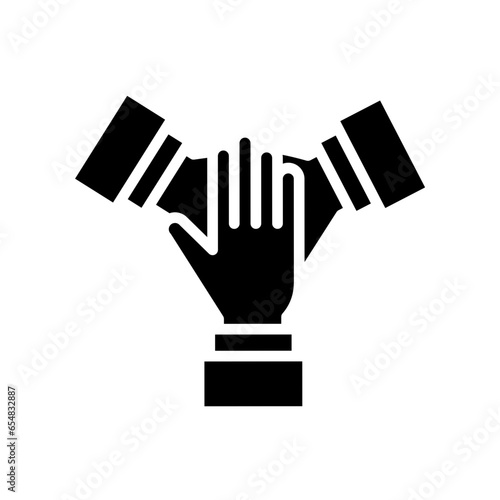 Three hands support each other. team hands together icon. Business concept. teamwork partnership. Solid, Simple pictogram stroke. vector illustration Design