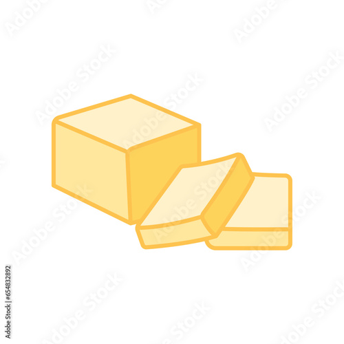 Creamy Butter icon colored line symbol. Margarine Pack Bar and slices element in trendy style. Three slice of buttermilk in different shape. Vector Illustration. Design