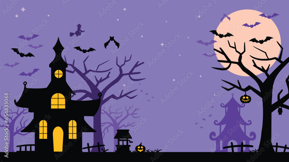 Flat Vector Halloween Background - Hand Drawn 