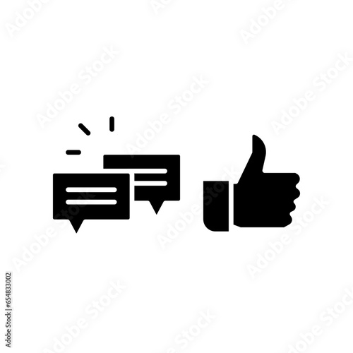 likes with comment icon solid symbol. Approve symbol in dialog forum community. social media equipment sign for give positive feedback and like. Vector illustration. Design