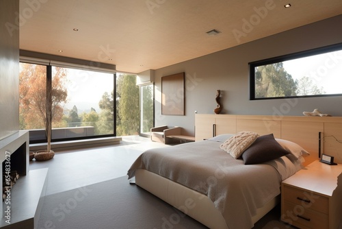 Contemporary home bedroom. Generative AI © Carter