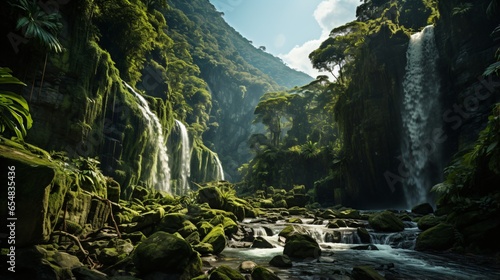 tropical island with waterfall photo