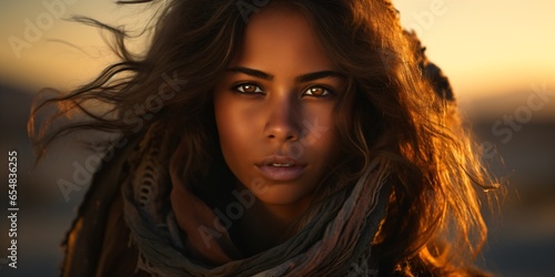 young female nomad in the desert