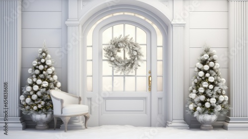 porch Christmas home decorations in contemporary silver tones © ZinaZaval